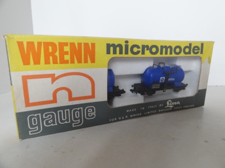 Wrenn "N" Gauge No 453 - ARAL Tanker Wagons (2) - Blue - RARE 